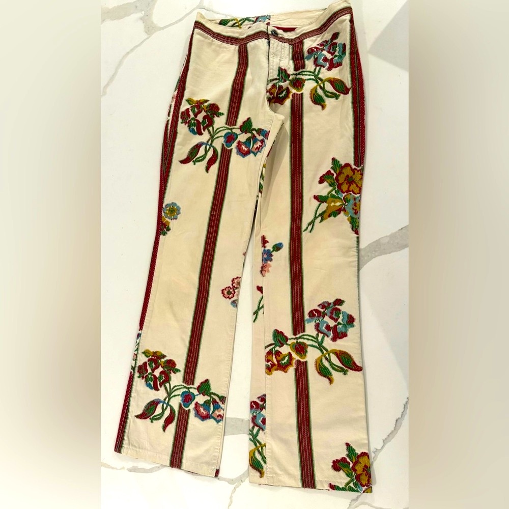 Joie Floral Embroidered Khaki Pants Sz. 31 (EU) Made in USA 🇺🇸